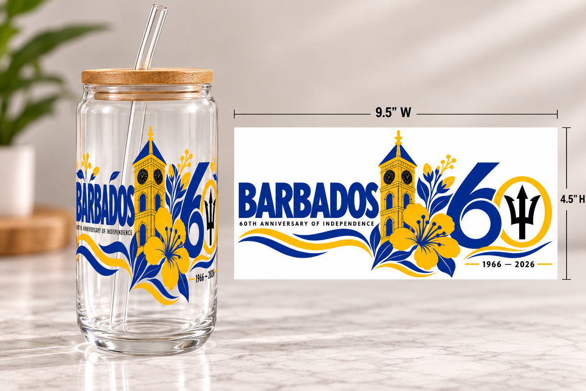 Barbados 60th Independence UV DTF Glass Wrap  (Double-Sided) |16 oz