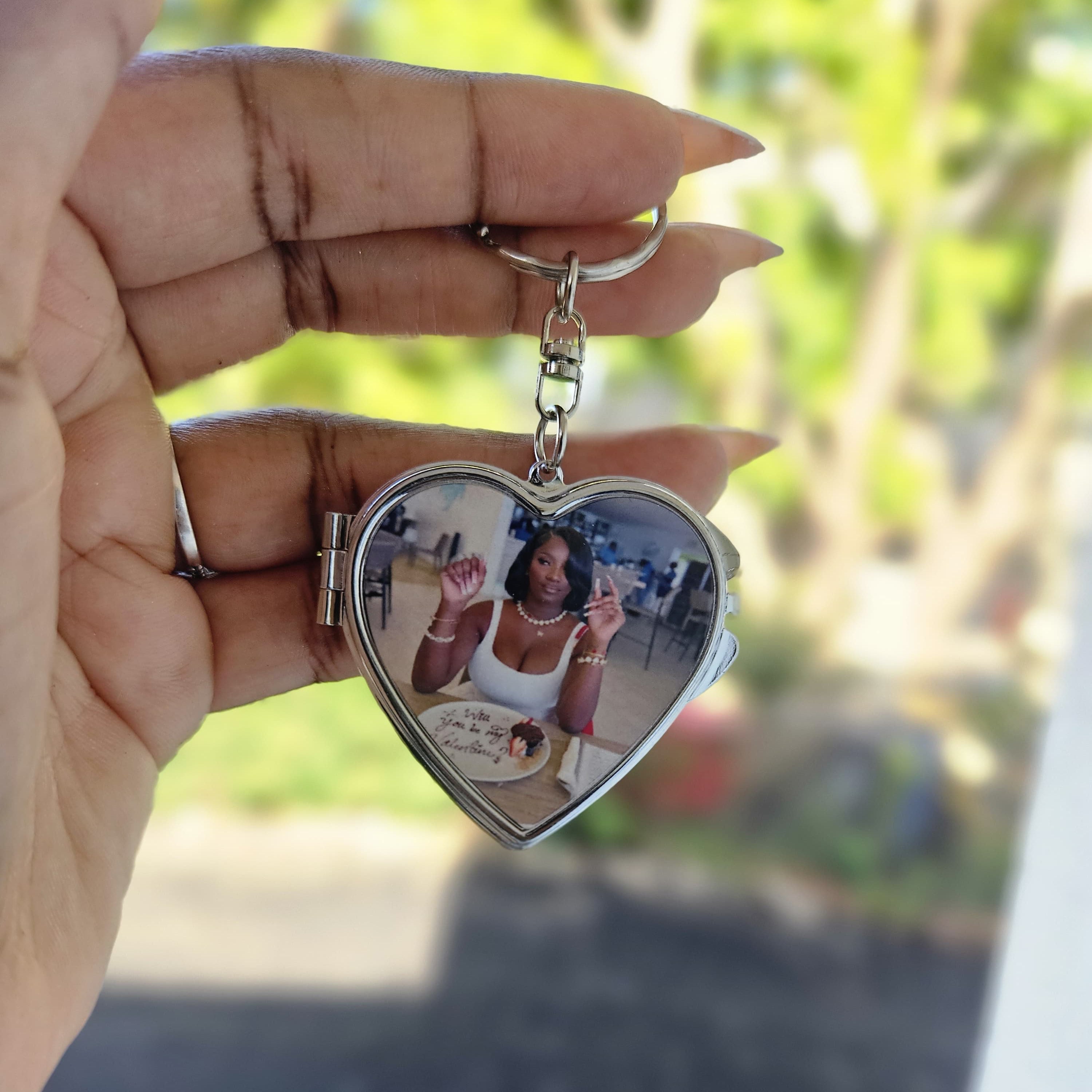 Custom Photo Keychain Heart Mirror | Sublimation
